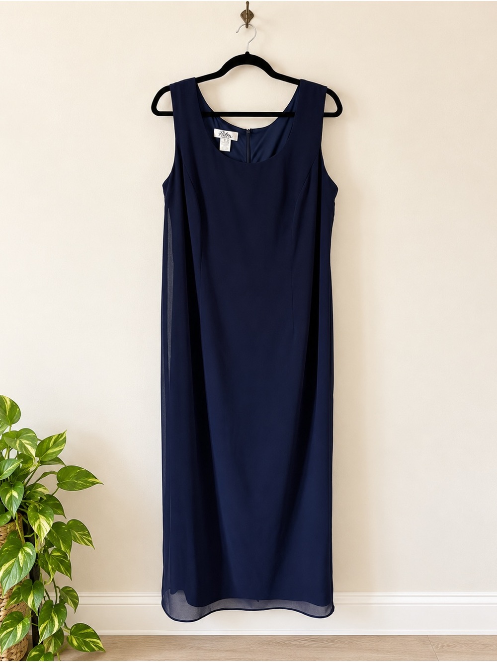 Patra Navy Blue Chiffon Maxi Evening Dress